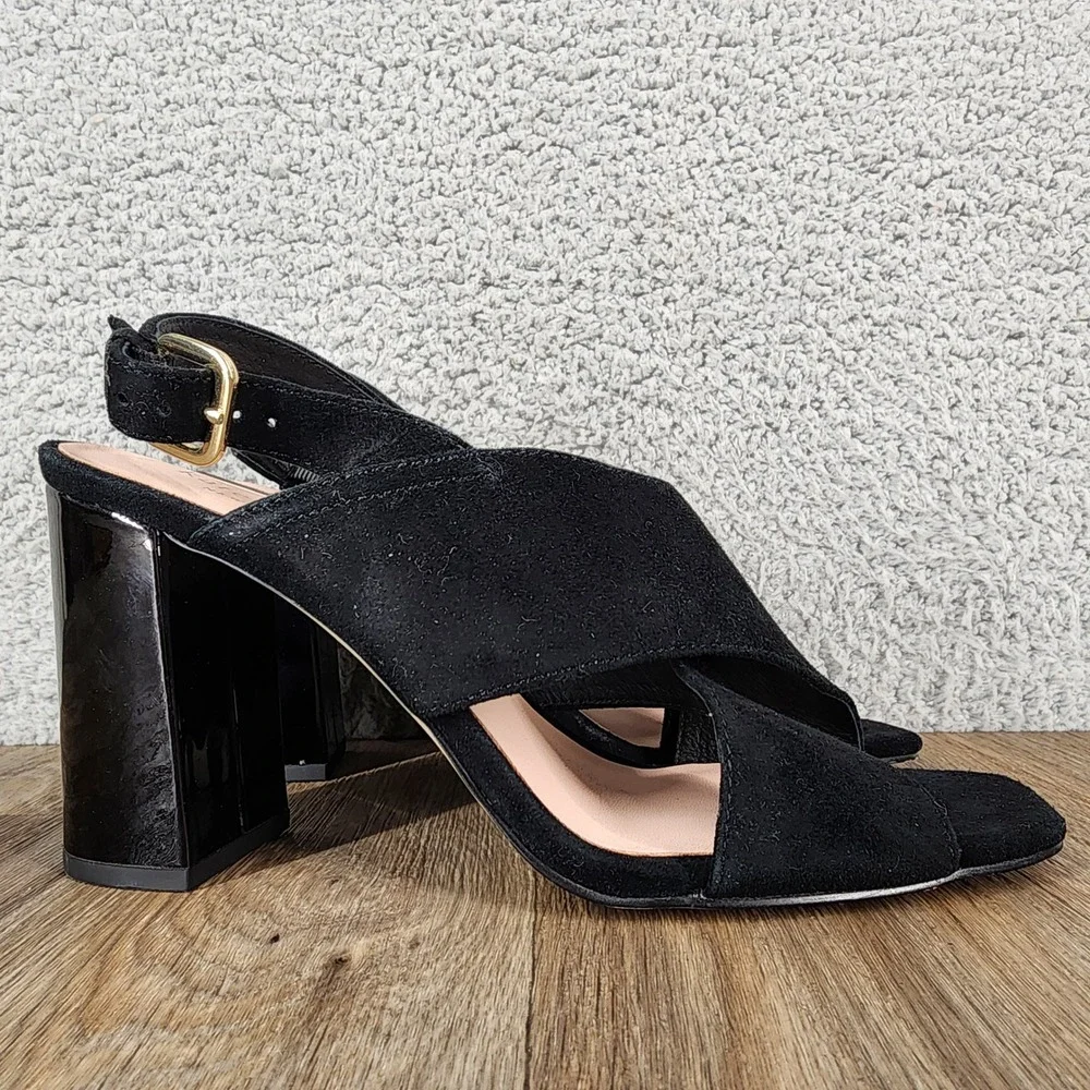 Kate Spade New York Size 7‎ Black Suede Slingback Block Heel Dress Sandals